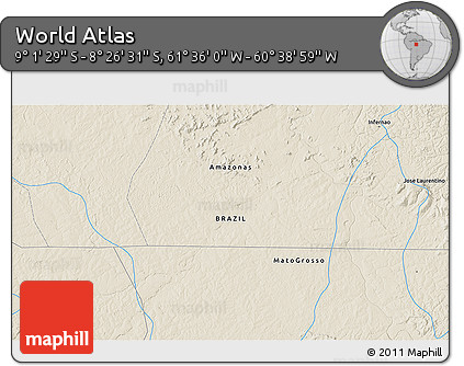 Shaded Relief 3D Map of the Area around 8° 44' 0" S, 61° 7' 30" W