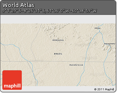 Shaded Relief 3D Map of the Area around 8° 44' 0" S, 61° 7' 30" W