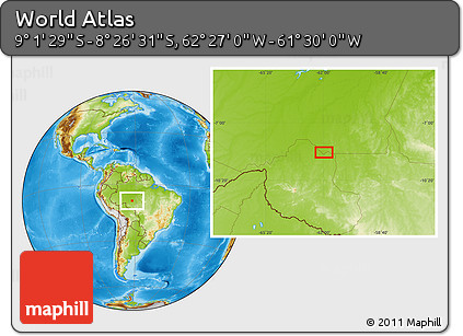 Physical Location Map of the Area around 8° 44' 0" S, 61° 58' 30" W