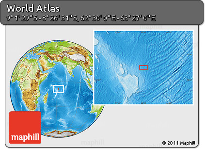 Physical Location Map of the Area around 8° 44' 0" S, 62° 58' 30" E