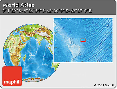 Physical Location Map of the Area around 8° 44' 0" S, 62° 58' 30" E