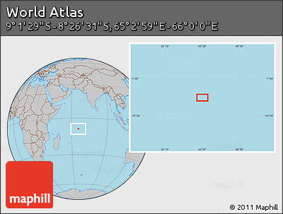Gray Location Map of the Area around 8° 44' 0" S, 65° 31' 30" E