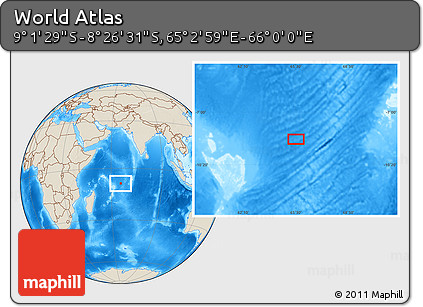 Shaded Relief Location Map of the Area around 8° 44' 0" S, 65° 31' 30" E