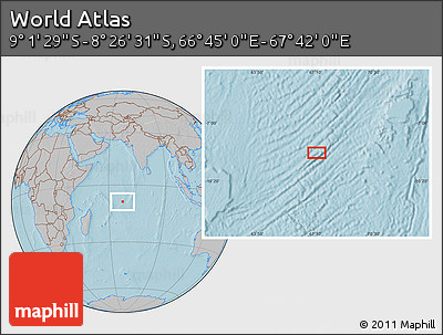 Gray Location Map of the Area around 8° 44' 0" S, 67° 13' 29" E, hill shading