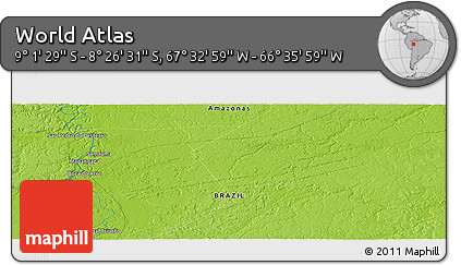 Physical Panoramic Map of the Area around 8° 44' 0" S, 67° 4' 29" W
