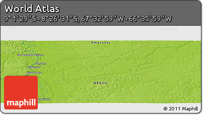Physical Panoramic Map of the Area around 8° 44' 0" S, 67° 4' 29" W