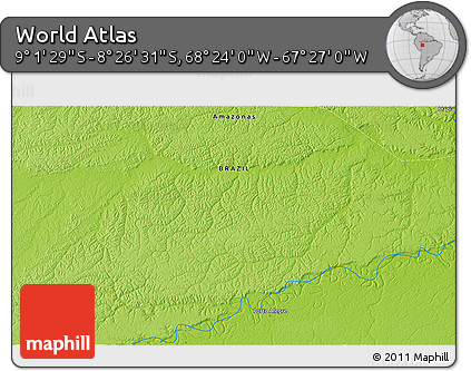 Physical 3D Map of the Area around 8° 44' 0" S, 67° 55' 30" W