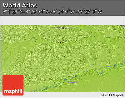 Physical 3D Map of the Area around 8° 44' 0" S, 67° 55' 30" W