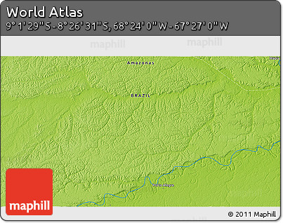 Physical 3D Map of the Area around 8° 44' 0" S, 67° 55' 30" W