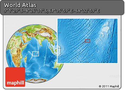 Physical Location Map of the Area around 8° 44' 0" S, 68° 4' 29" E