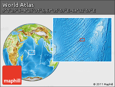 Physical Location Map of the Area around 8° 44' 0" S, 68° 4' 29" E