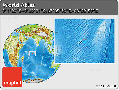 Physical Location Map of the Area around 8° 44' 0" S, 68° 4' 29" E