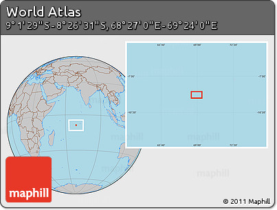 Gray Location Map of the Area around 8° 44' 0" S, 68° 55' 30" E