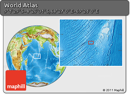 Physical Location Map of the Area around 8° 44' 0" S, 68° 55' 30" E
