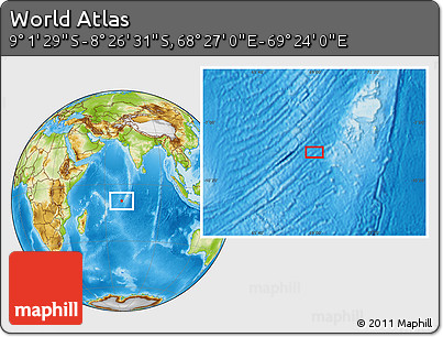 Physical Location Map of the Area around 8° 44' 0" S, 68° 55' 30" E