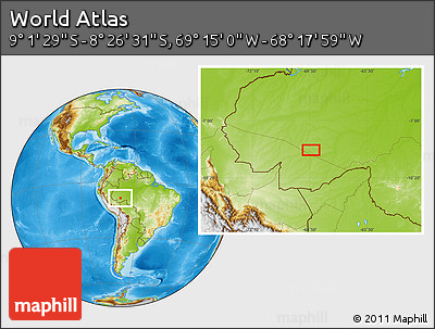 Physical Location Map of the Area around 8° 44' 0" S, 68° 46' 30" W