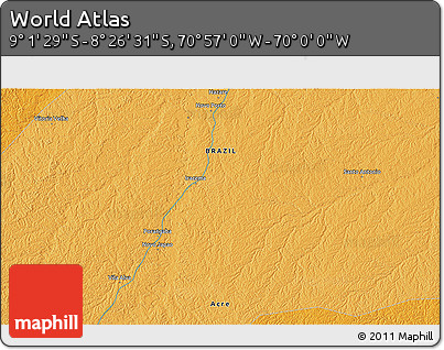 Political 3D Map of the Area around 8° 44' 0" S, 70° 28' 29" W