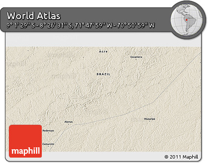 Shaded Relief 3D Map of the Area around 8° 44' 0" S, 71° 19' 29" W
