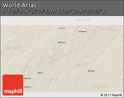Shaded Relief 3D Map of the Area around 8° 44' 0" S, 71° 19' 29" W
