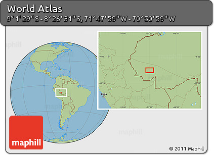 Savanna Style Location Map of the Area around 8° 44' 0" S, 71° 19' 29" W