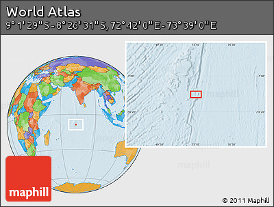 Political Location Map of the Area around 8° 44' 0" S, 73° 10' 30" E