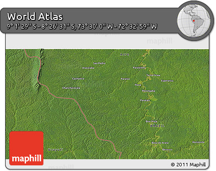 Satellite 3D Map of the Area around 8° 44' 0" S, 73° 1' 30" W