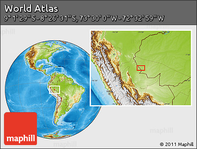 Physical Location Map of the Area around 8° 44' 0" S, 73° 1' 30" W