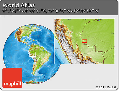 Physical Location Map of the Area around 8° 44' 0" S, 73° 1' 30" W