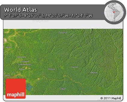 Satellite 3D Map of the Area around 8° 44' 0" S, 73° 52' 30" W