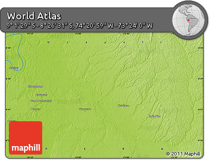 Physical Map of the Area around 8° 44' 0" S, 73° 52' 30" W