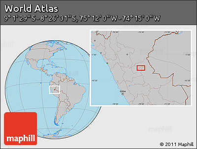 Gray Location Map of the Area around 8° 44' 0" S, 74° 43' 29" W