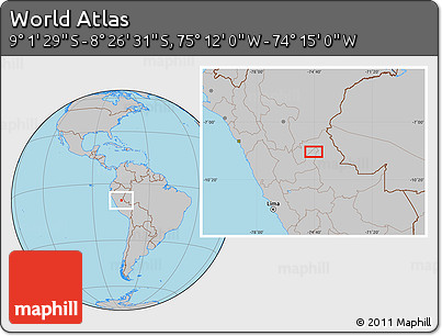 Gray Location Map of the Area around 8° 44' 0" S, 74° 43' 29" W