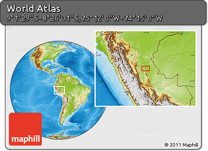 Physical Location Map of the Area around 8° 44' 0" S, 74° 43' 29" W