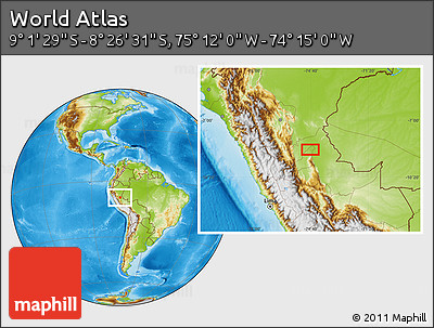 Physical Location Map of the Area around 8° 44' 0" S, 74° 43' 29" W