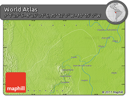 Physical Map of the Area around 8° 44' 0" S, 74° 43' 29" W