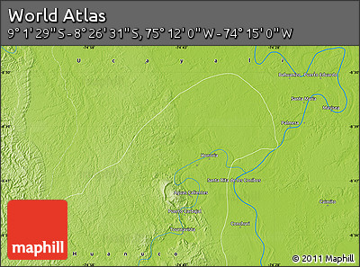 Physical Map of the Area around 8° 44' 0" S, 74° 43' 29" W