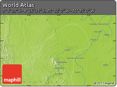 Physical Map of the Area around 8° 44' 0" S, 74° 43' 29" W