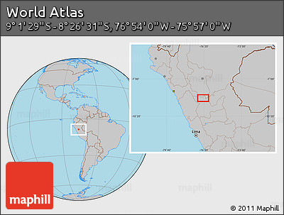 Gray Location Map of the Area around 8° 44' 0" S, 76° 25' 30" W