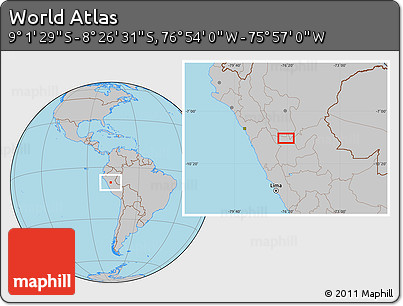 Gray Location Map of the Area around 8° 44' 0" S, 76° 25' 30" W