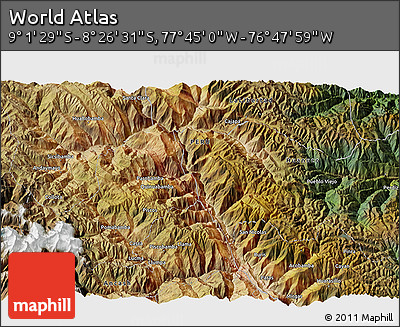 Satellite 3D Map of the Area around 8° 44' 0" S, 77° 16' 30" W