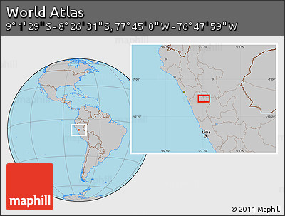 Gray Location Map of the Area around 8° 44' 0" S, 77° 16' 30" W
