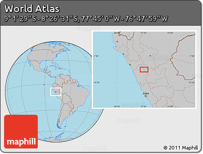 Gray Location Map of the Area around 8° 44' 0" S, 77° 16' 30" W