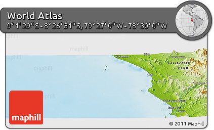 Physical Panoramic Map of the Area around 8° 44' 0" S, 78° 58' 29" W