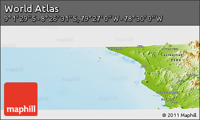 Physical Panoramic Map of the Area around 8° 44' 0" S, 78° 58' 29" W