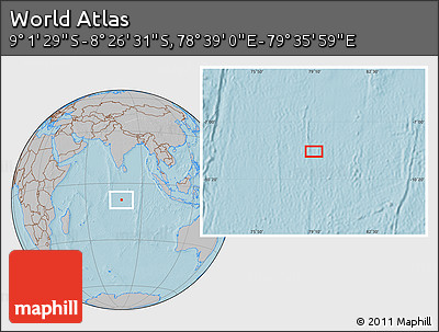 Gray Location Map of the Area around 8° 44' 0" S, 79° 7' 30" E, hill shading