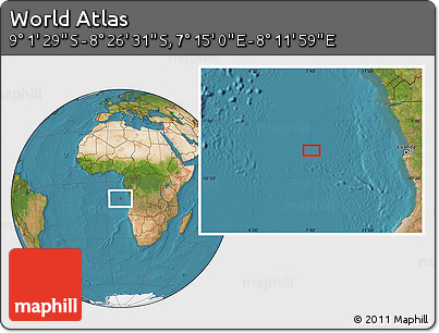 Satellite Location Map of the Area around 8° 44' 0" S, 7° 43' 29" E