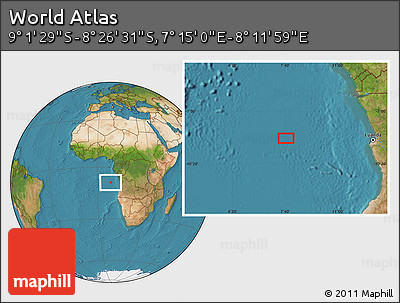 Satellite Location Map of the Area around 8° 44' 0" S, 7° 43' 29" E