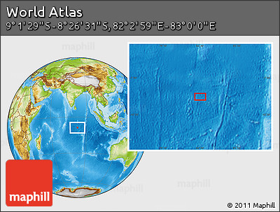 Physical Location Map of the Area around 8° 44' 0" S, 82° 31' 30" E