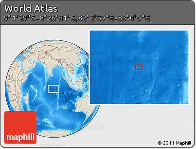 Shaded Relief Location Map of the Area around 8° 44' 0" S, 82° 31' 30" E