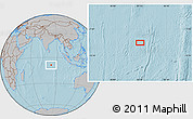 Gray Location Map of the area around 8° 44' 0" S, 83° 22' 30" E, hill shading